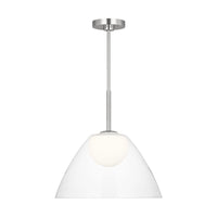 Suma Pendant — 16", White Opal Etched, Brushed Nickel