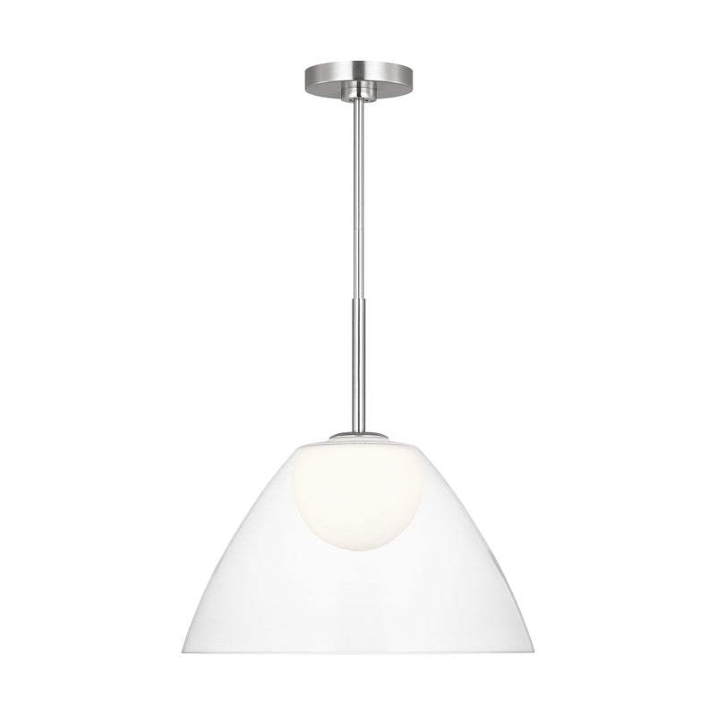 Suma Pendant — 16", White Opal Etched, Brushed Nickel