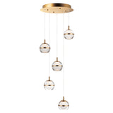 Swank LED Pendant by ET2 - 5-Light, Natural Aged Brass