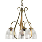 Sweeping Taper Chandelier 3 Light in Modern Brass, Water Glass by Hubbardton Forge