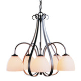 Sweeping Taper Chandelier 5 Light, shown in Natural Iron, Opal Glass, by Hubbardton Forge