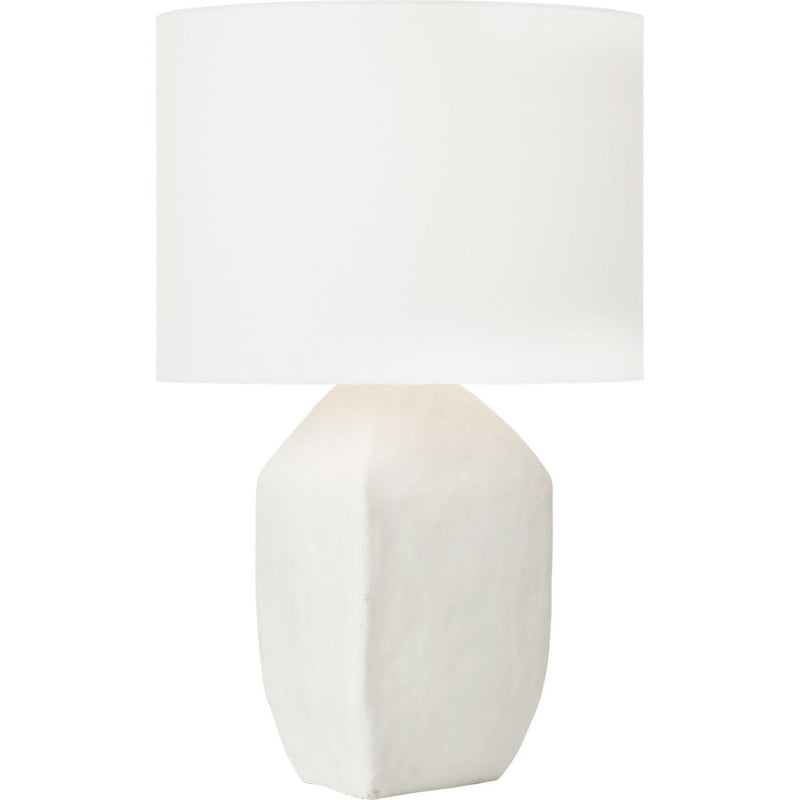 Sybert Table Lamp — 17 3/4", White Linen, Matte White Ceramic
