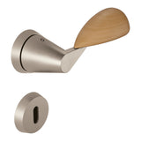 Tacta Door Lever in Satin Nickel / Pear Wood angled view by Colombo Design