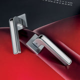 Tecno Door Lever in Polished Chrome / Satin Chrome lifestyle view by Colombo Design