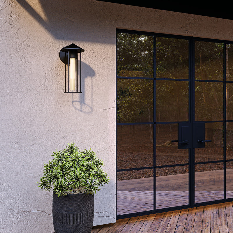 Tenko Outdoor Wall Sconce Black Glassy Opal Glass Small By Alora Lifestyle View