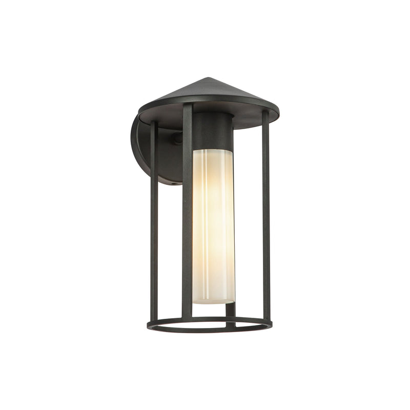 Tenko Outdoor Wall Sconce Black Glassy Opal Glass Small By Alora Side View