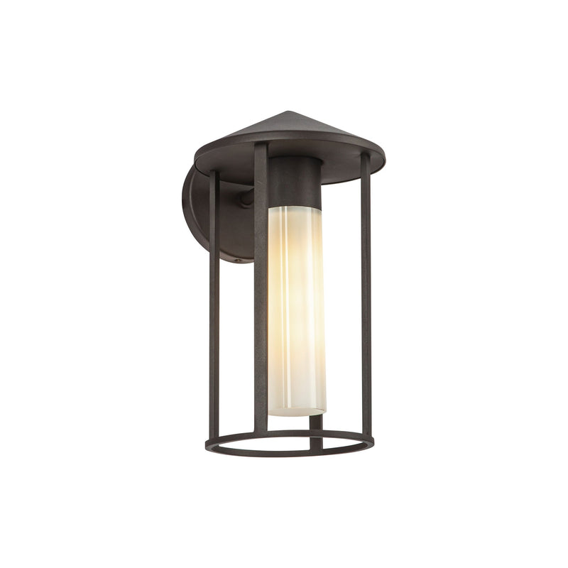 Tenko Outdoor Wall Sconce Bronze Glassy Opal Glass Small By Alora Side View