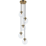 The Bougie 5 Light Suspension Aged Gold Brass Clear Glass By Matteo-Front View