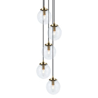 The Bougie 5 Light Suspension Aged Gold Brass Clear Glass By Matteo