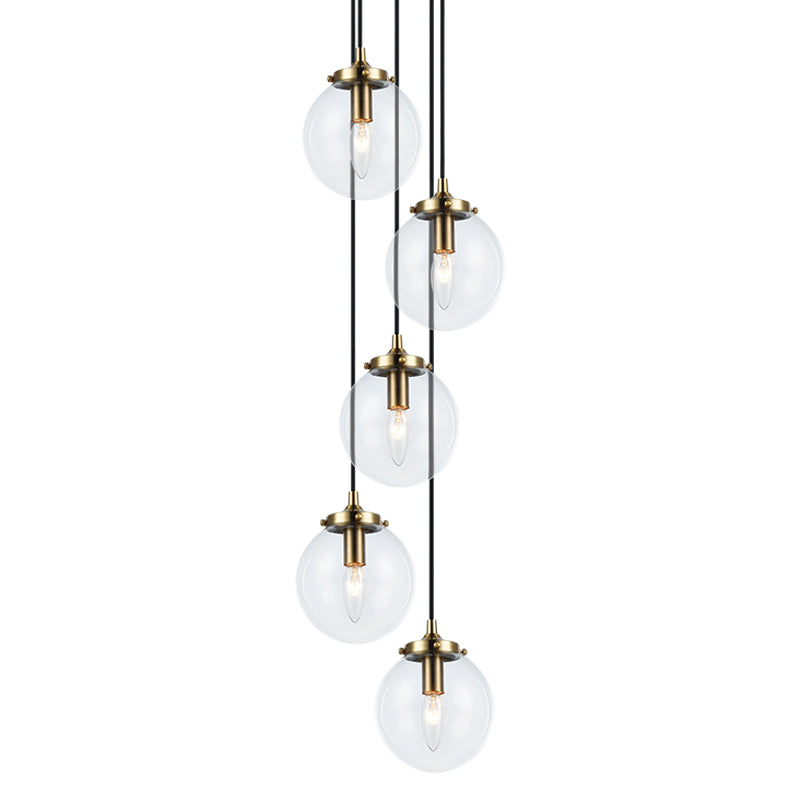 The Bougie 5 Light Suspension Aged Gold Brass Clear Glass By Matteo