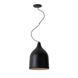 Trento Ceramic Pendant Light by Geo Contemporary in Black ceramic with a black cord, shown at full drop with its canopy