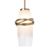 Trilogy Mini Pendant, shown in Modern Brass, Frost with Clear Glass, Modern Brass, by Hubbardton Forge