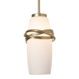 Trilogy Mini Pendant, shown in Modern Brass, Opal Glass, Modern Brass, by Hubbardton Forge