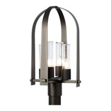 Triomphe Outdoor Post Lantern, shown in Oil Rubbed Bronze, Seeded Clear Glass, by Hubbardton Forge