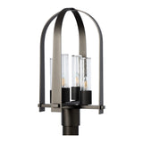 Triomphe Outdoor Post Lantern, shown in Oil Rubbed Bronze, Seeded Clear Glass, by Hubbardton Forge