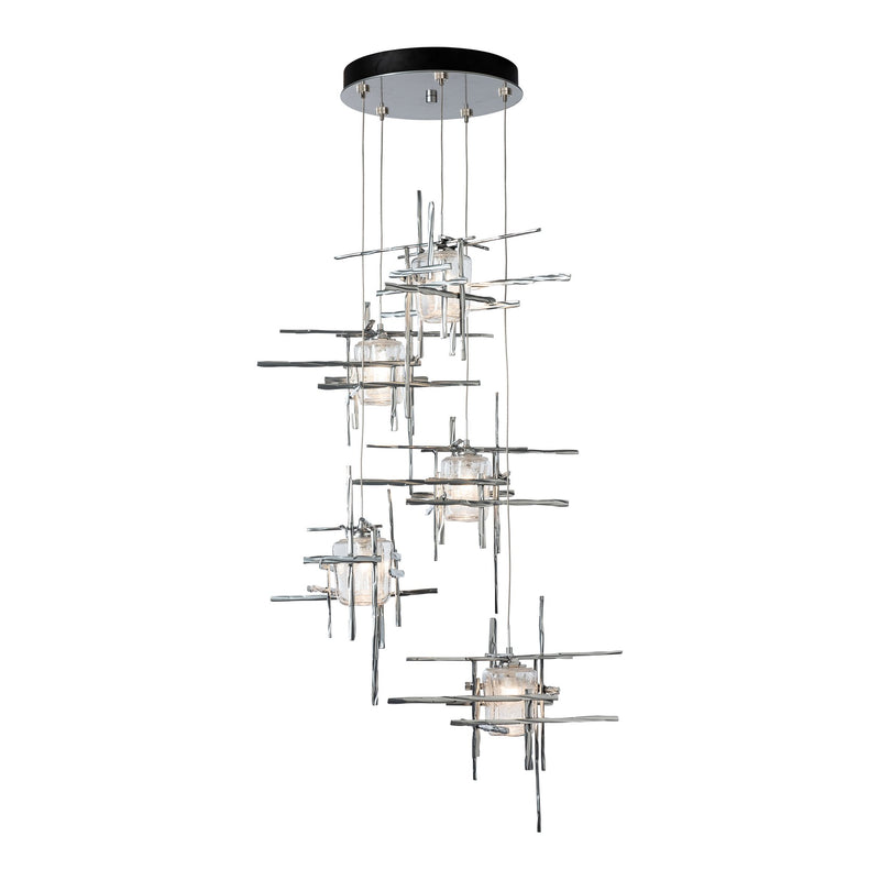 Tura 5-Light Seeded Glass Pendant, shown in Sterling, Long, by Hubbardton Forge