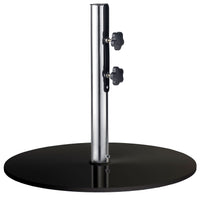 Round black steel base disc with a chrome upright tube and two black tightening knobs — Umbrella Base Standard 25kg by Basil Bangs
