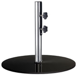 Round black steel base disc with a chrome upright tube and two black tightening knobs — Umbrella Base Standard 25kg by Basil Bangs