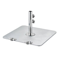 Polished square galvanised steel umbrella base plate with chrome pole socket and adjustable knobs — Umbrella Base Galvanised 30kg by Basil Bangs