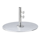 Round galvanised steel umbrella base disc with stainless pole tube and white tightening knobs — Umbrella Base Galvanised 32kg by Basil Bangs