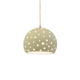 Vanilla Gloss-Beige Twisted Cord Perforated Small Globe Pendant by Justice Design