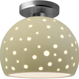 Vanilla Gloss Brushed Nickel Perforated Small Globe Semi-Flush by Justice Design