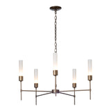 Vela 5 Arm Chandelier, shown in Dark Smoke, Frosted Glass, by Hubbardton Forge