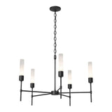 Vela 5 Arm Chandelier in Black, Frosted Glass by Hubbardton Forge