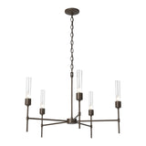 Vela 5 Arm Chandelier in Bronze, Clear Glass by Hubbardton Forge