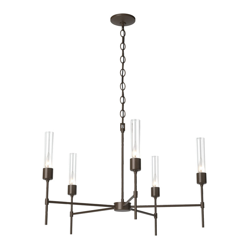 Vela 5 Arm Chandelier in Bronze, Clear Glass by Hubbardton Forge