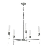 Vela 5 Arm Chandelier in Vintage Platinum, Clear Glass by Hubbardton Forge