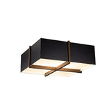 Veram Flushmount by Cerno, 18 inch, walnut wood frame with matte black with matte white interior shade