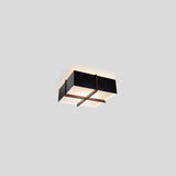 Veram Flushmount by Cerno, 18 inch, walnut wood frame with matte black with matte white interior shade - angled view