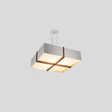 Veram Pendant Light by Cerno, 24 inch, walnut wood frame with brushed aluminum shade - angled view
