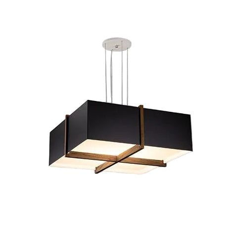 Veram Pendant Light by Cerno, 18 inch, walnut wood frame with matte black with matte white interior shade