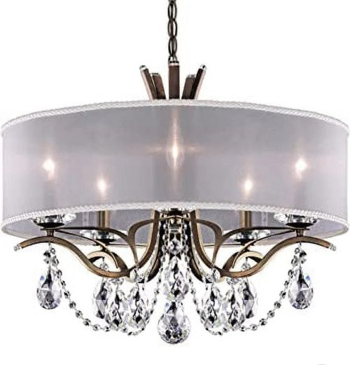 VESCA VA8305N CHANDELIER BY SCHONBEK, SHADE: WHITE, FINISH: ETRUSCAN GOLD, CRYSTAL COLOR: CLEAR HERITAGE CRYSTAL,  , | CASA DI LUCE LIGHTING