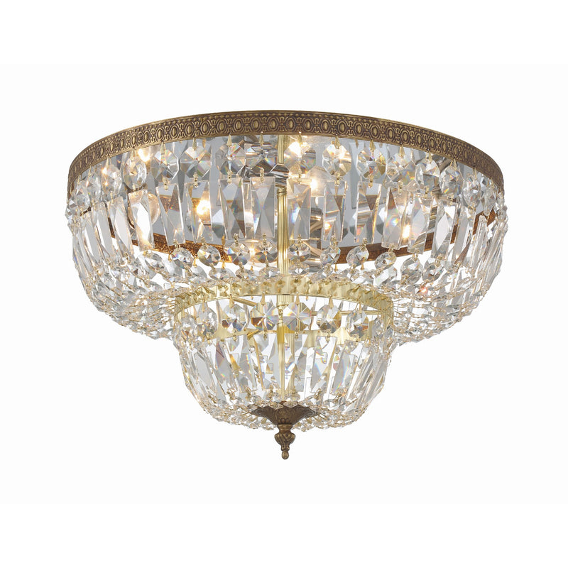 Waltham Two-Tier Crystal Flush Mount 18'' Olde Brass