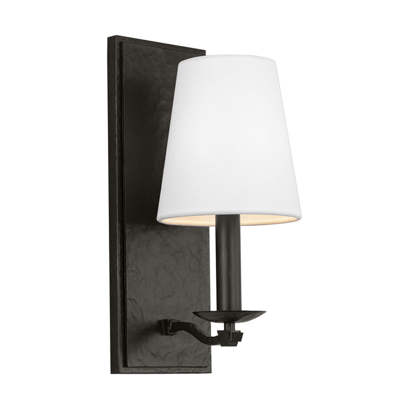 Wellen Wall Sconce — 5", White Linen, Aged Iron