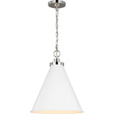 Wellfleet Cone Pendant — 15 5/8", Matte White and Polished Nickel