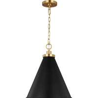 Wellfleet Cone Pendant — 15 5/8", Midnight Black and Burnished Brass