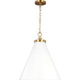 Wellfleet Cone Pendant — 19 1/2", Matte White and Burnished Brass