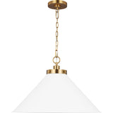 Wellfleet Cone Pendant — 23 1/2", Matte White and Burnished Brass