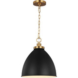 Wellfleet Dome Pendant — 13 1/2", Midnight Black and Burnished Brass