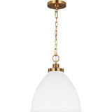 Wellfleet Dome Pendant — 15 5/8", Matte White and Burnished Brass