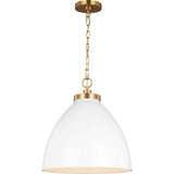 Wellfleet Dome Pendant — 17 1/2", Matte White and Burnished Brass