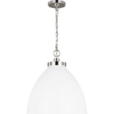 Wellfleet Dome Pendant — 17 1/2", Matte White and Polished Nickel