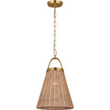 Whitby Pendant — 12 1/2", Blonde rattan, Burnished Brass