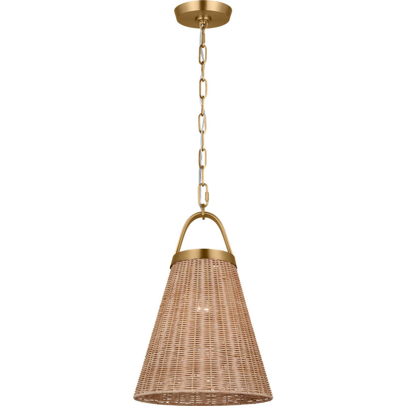 Whitby Pendant — 12 1/2", Blonde rattan, Burnished Brass