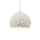 White Crackle-Beige Twisted Cord Perforated Large Globe Pendant by Justice Design