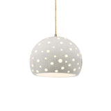 White Crackle-Beige Twisted Cord Perforated Medium Globe Pendant by Justice Design